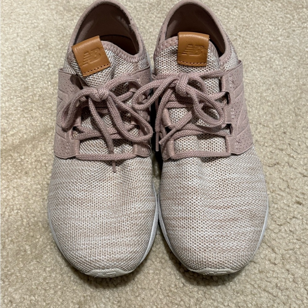 New Balance Pink Knit Sneakers with Lace-Up Design